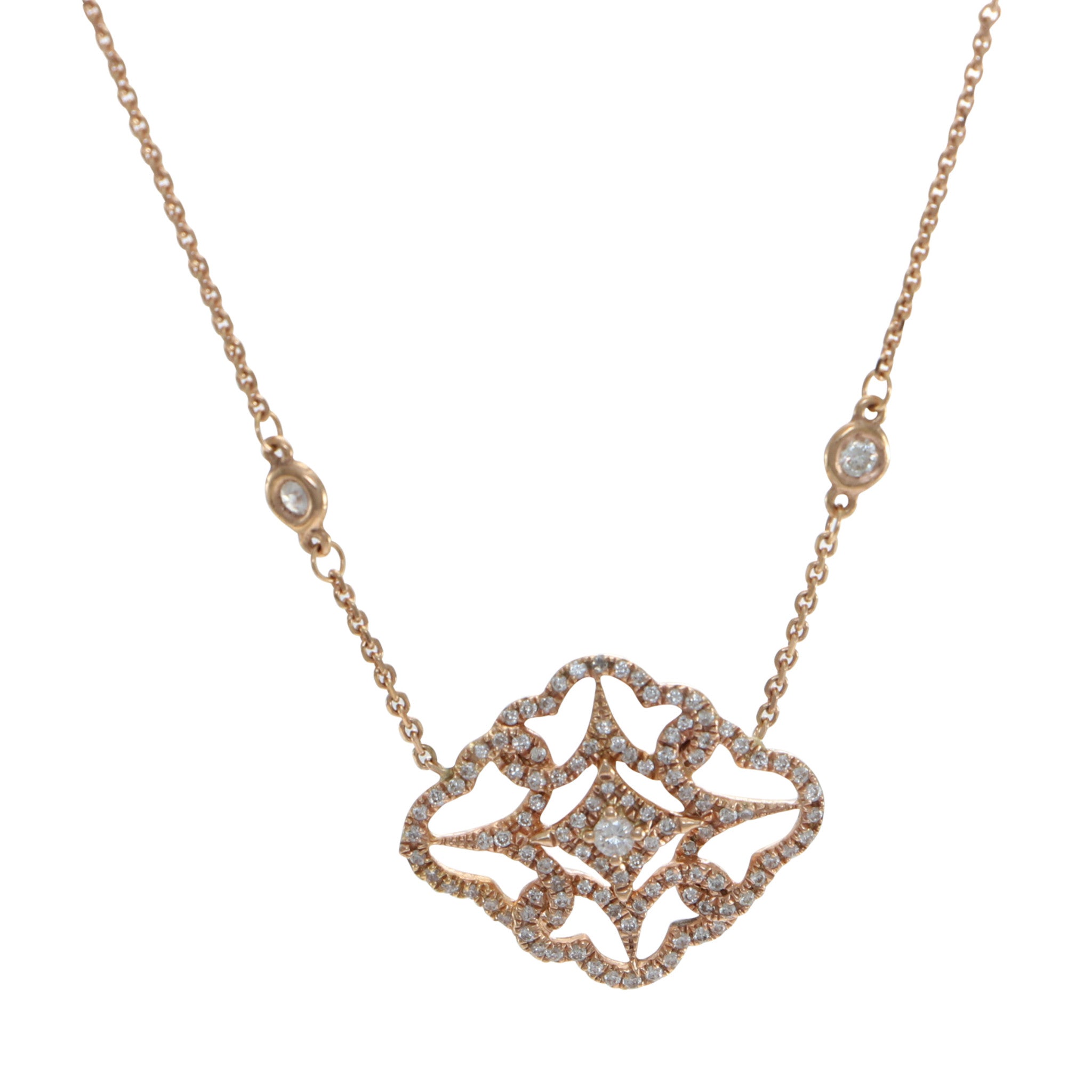 1.00CTW Diamond By The Yard Star Pendant Necklace 14k Rose Gold Cable Chain Link
