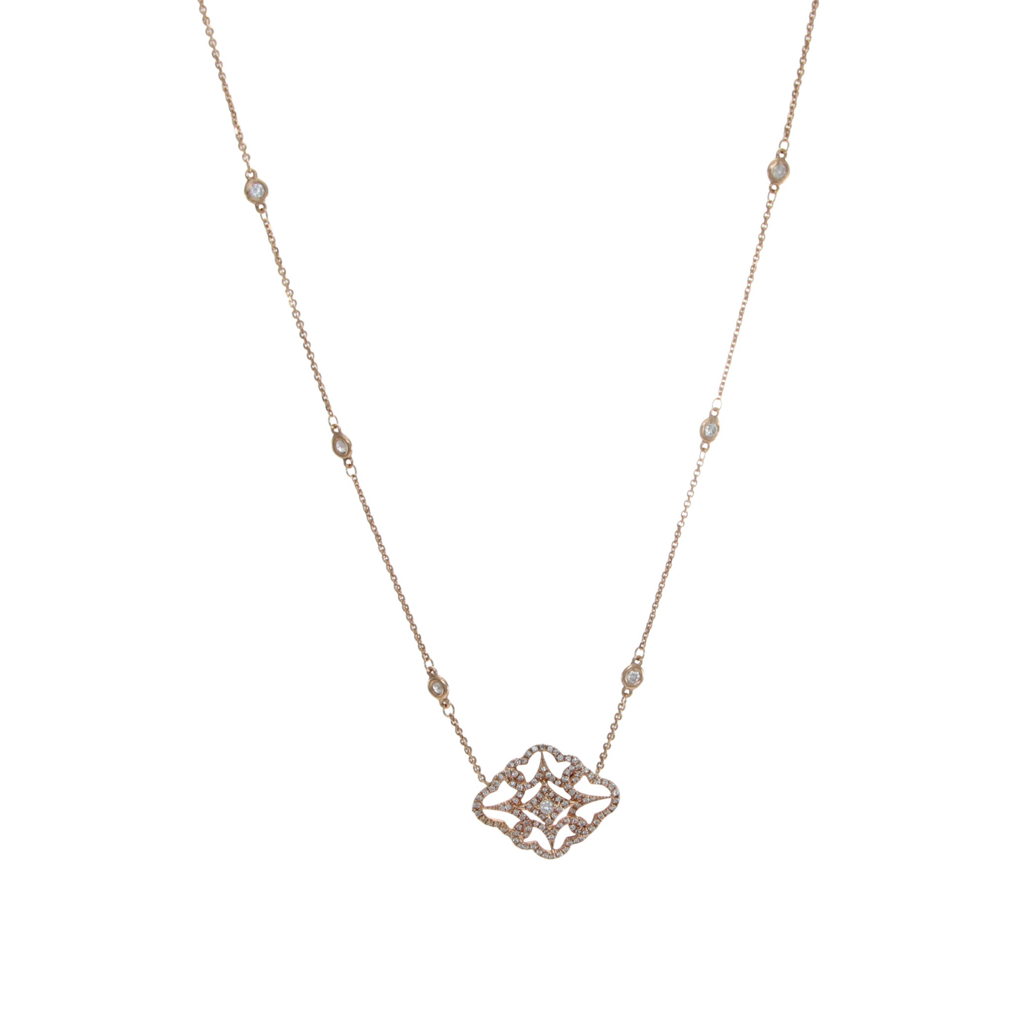 1.00CTW Diamond By The Yard Star Pendant Necklace 14k Rose Gold Cable Chain Link