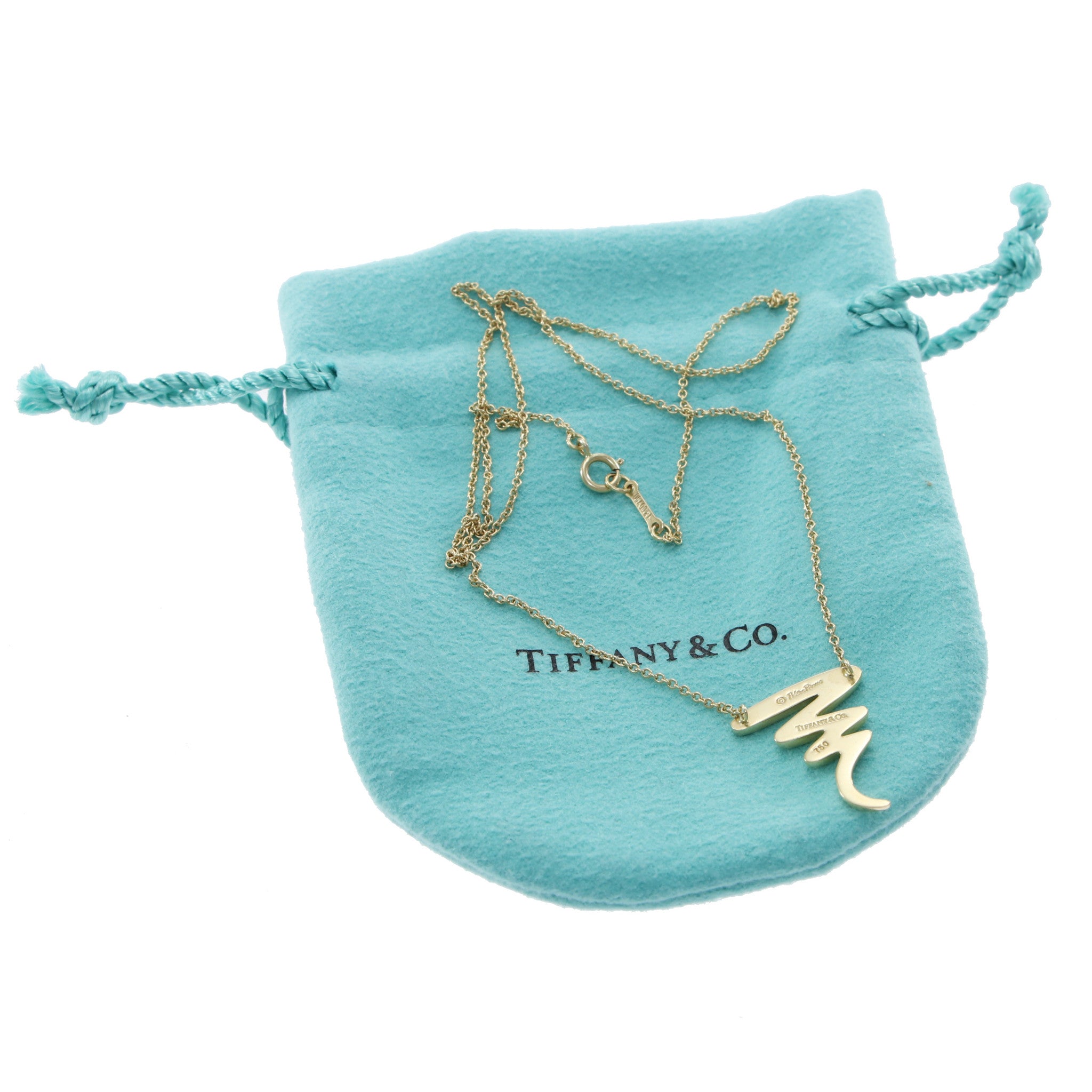 Tiffany & Co. Elsa Paloma Picasso Scribble Pendant Chain Necklace 18k YellowGold