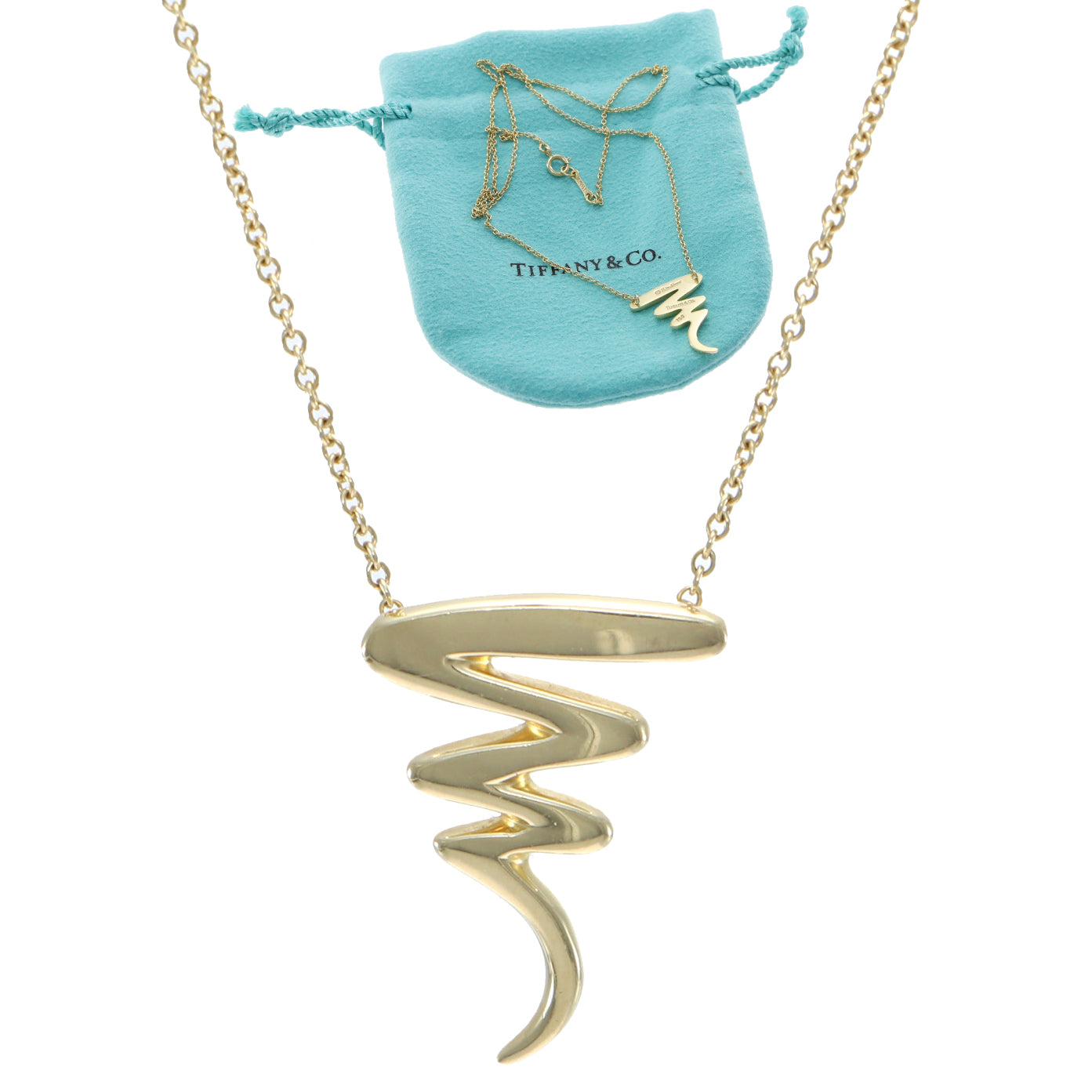 Tiffany & Co. Elsa Paloma Picasso Scribble Pendant Chain Necklace 18k YellowGold