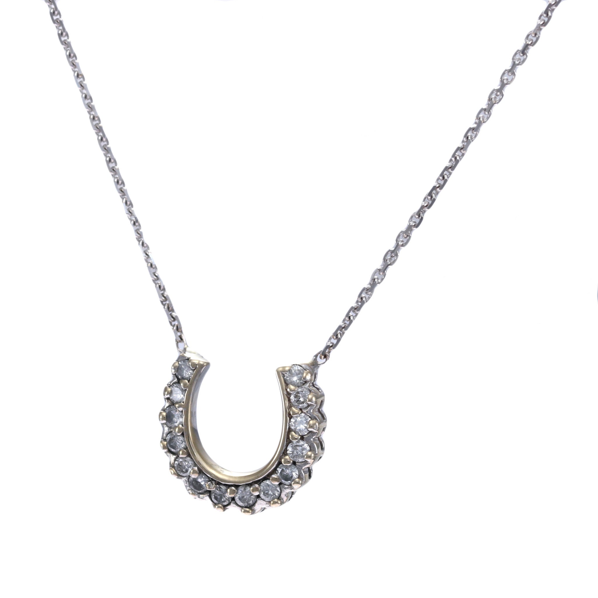 Diamond Horseshoe Pendant Necklace 14k White Gold Cable Chain Link 0.75CTW