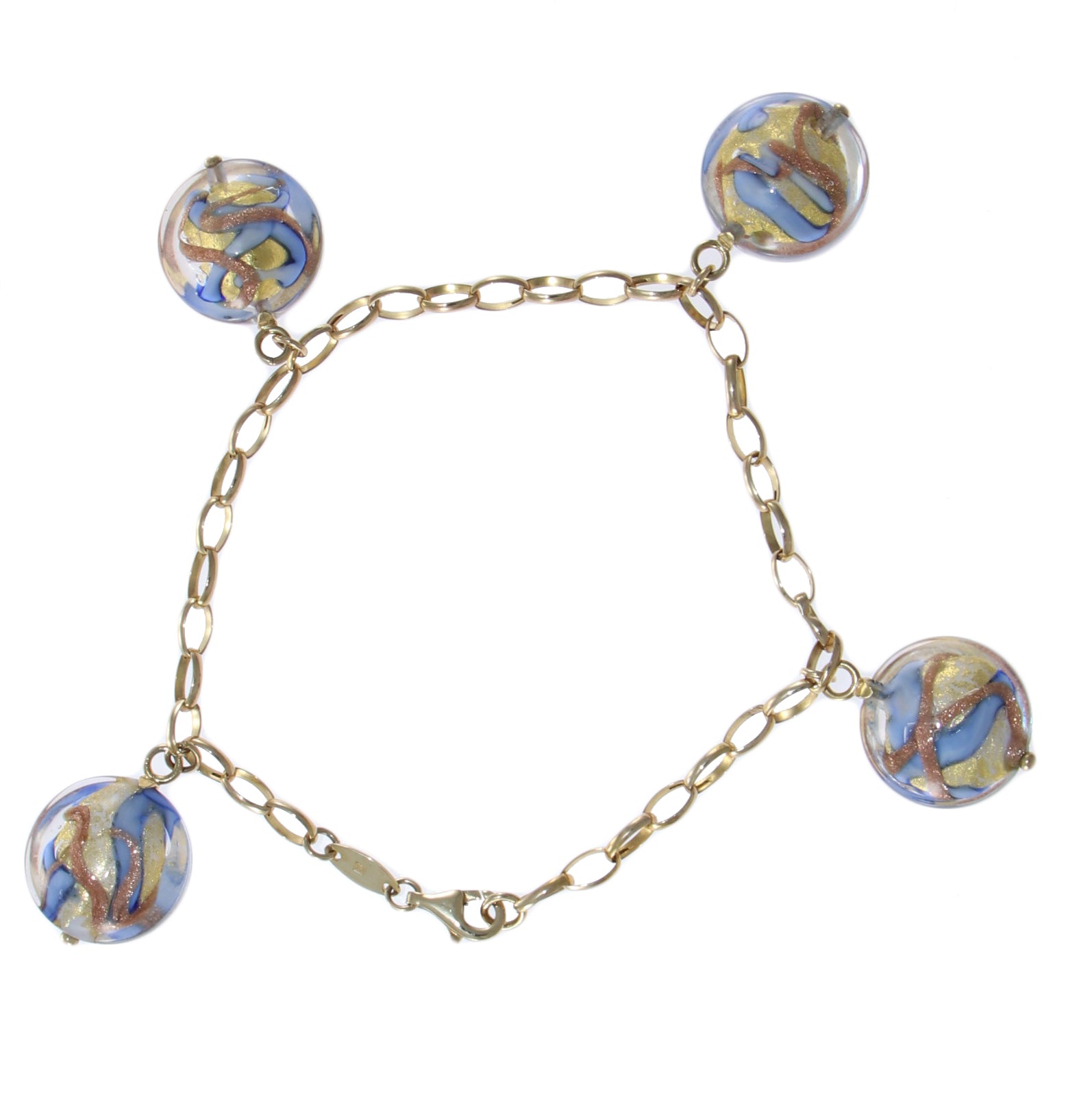 Womens Starter Charm Chain Link Bracelet 14k Yellow Gold 4mm 7.25inches 13.5g