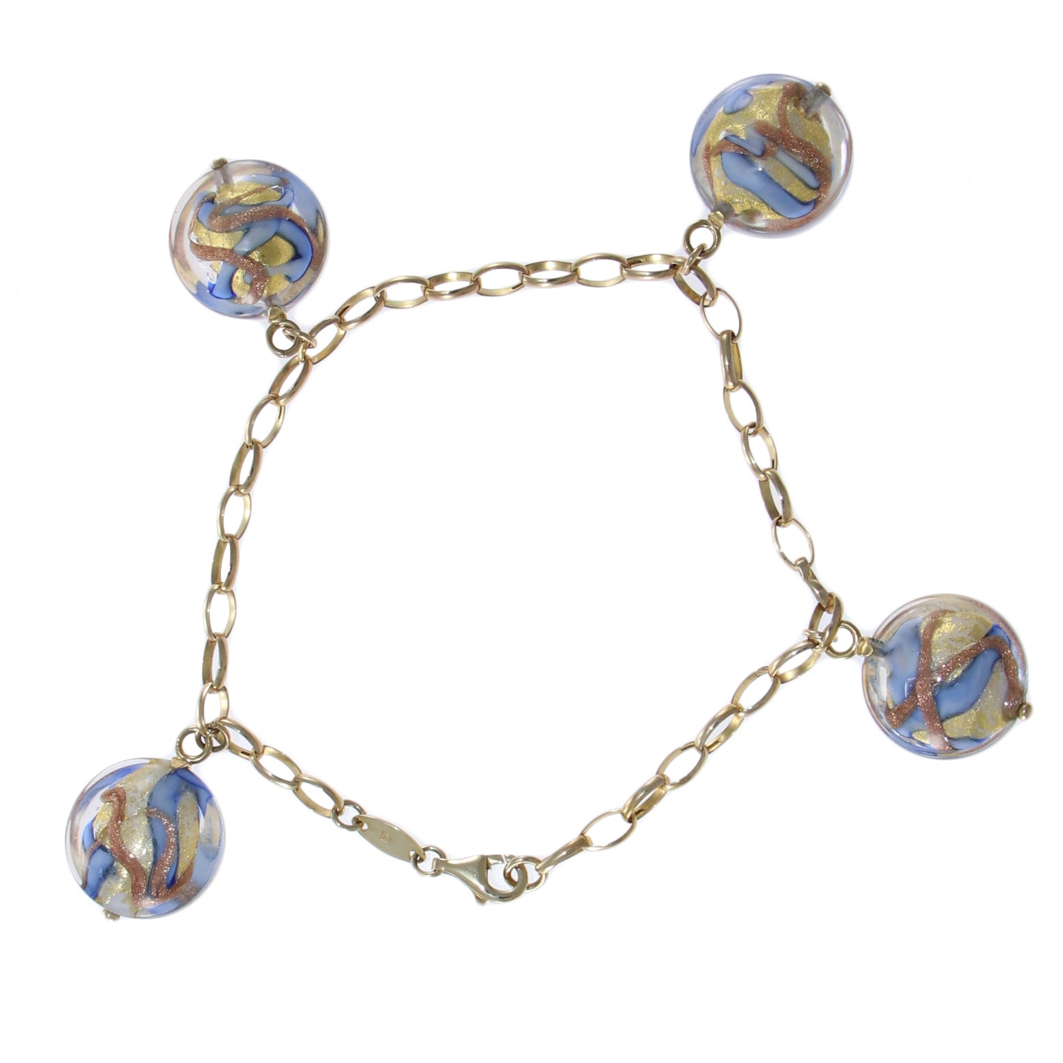 Womens Starter Charm Chain Link Bracelet 14k Yellow Gold 4mm 7.25inches 13.5g