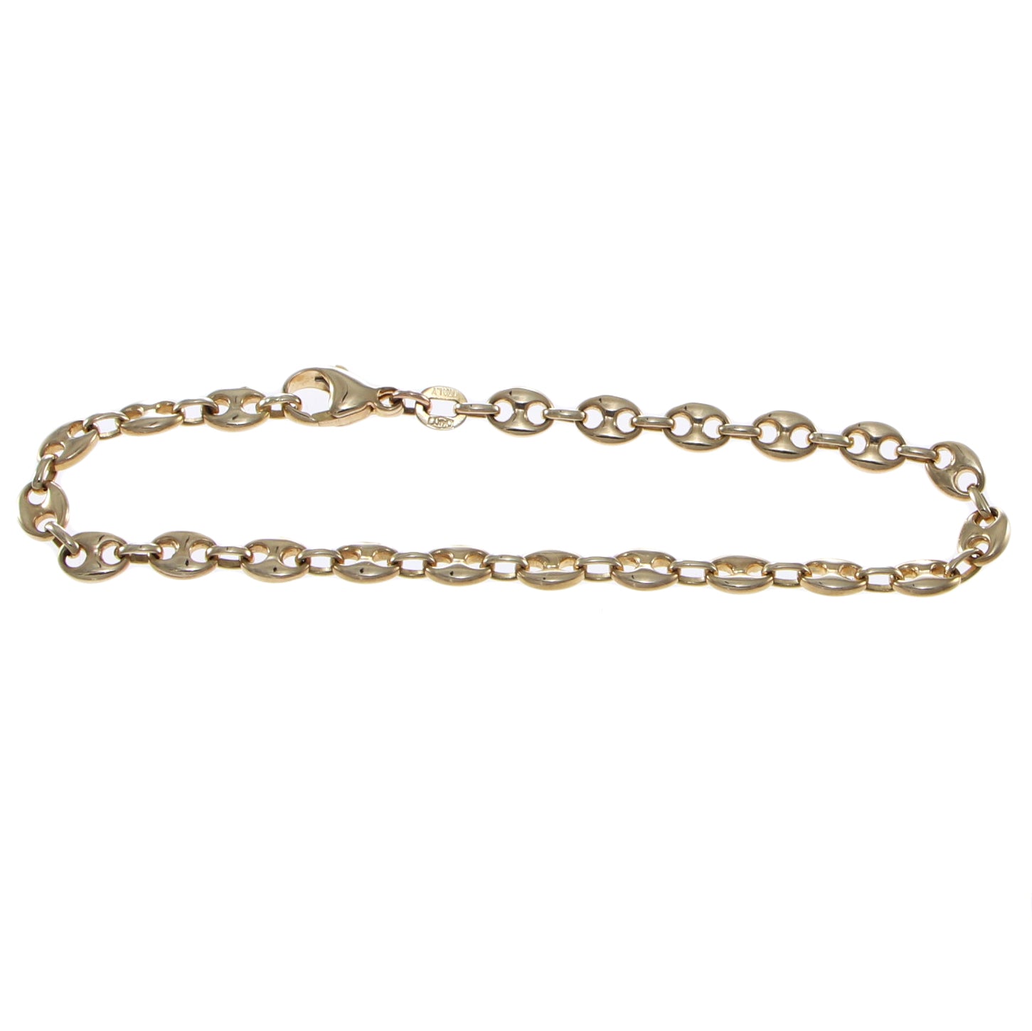 Womens Puffed Mariner Chain Link Bracelet 14k Yellow Gold 5mm 7.25inches 7.7g