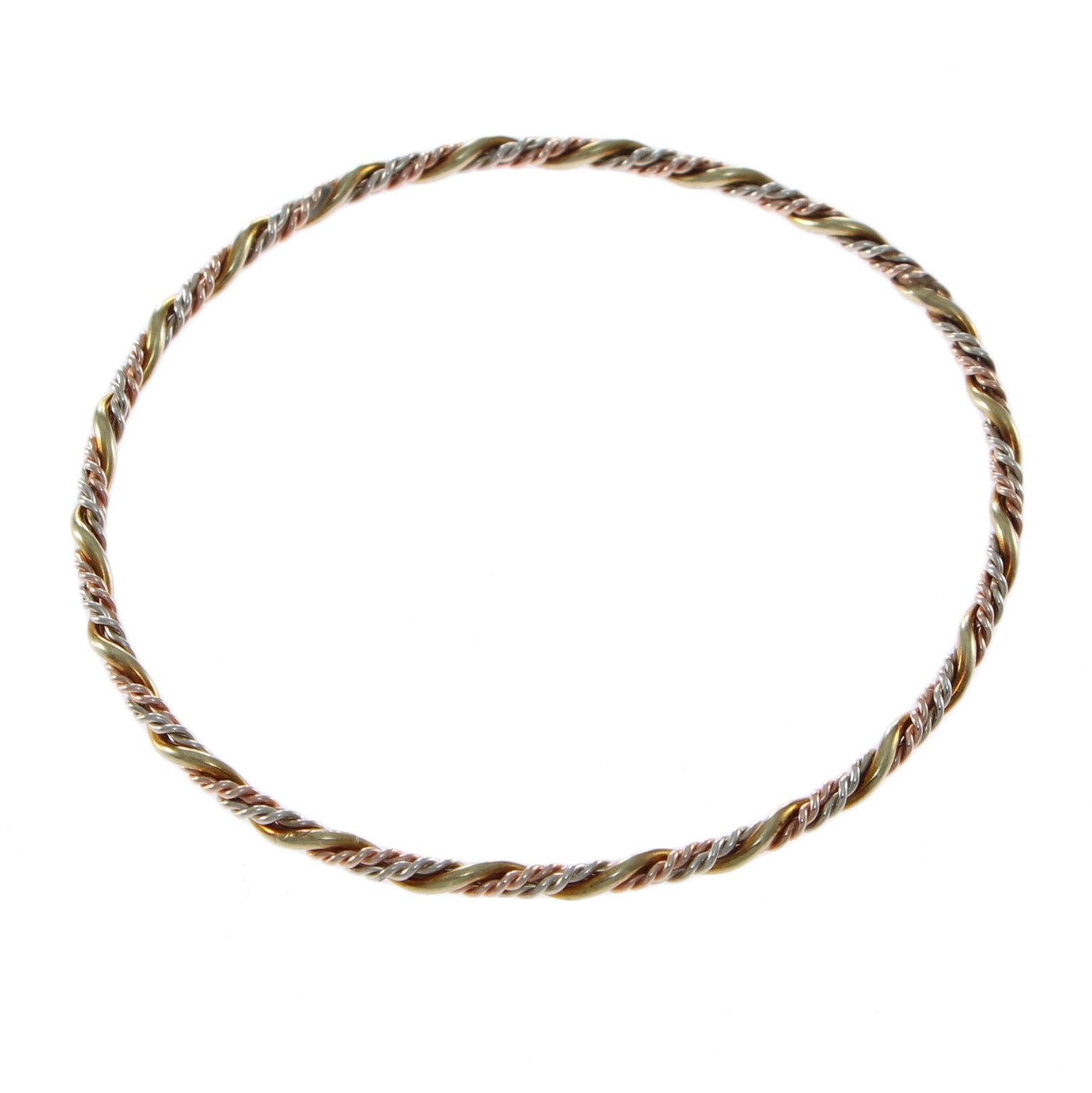 Womens Thin Twisted Bangle Bracelet 14k Yellow Gold 3mm 7.25inches 7g