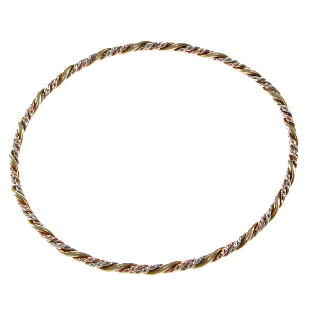 Womens Thin Twisted Bangle Bracelet 14k Yellow Gold 3mm 7.25inches 7g