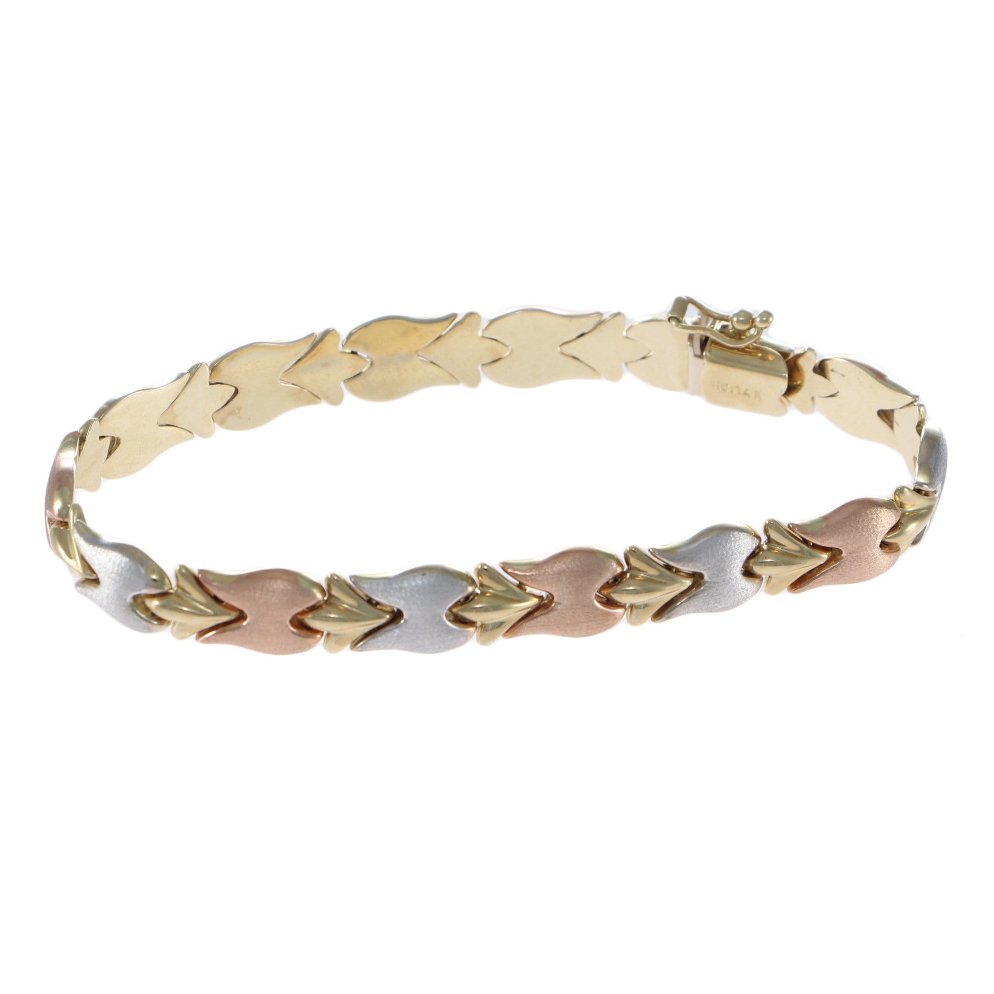 Fancy Tulip Flower Chain Link Bracelet Solid 14k Gold 8mm 6.75 inches 10.1g