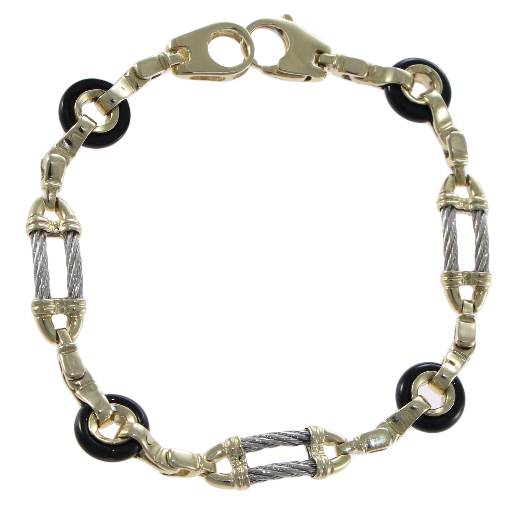 Womens Cable Link Chain Link Station Bracelet Solid 14k Gold 10mm 7.50" 17g