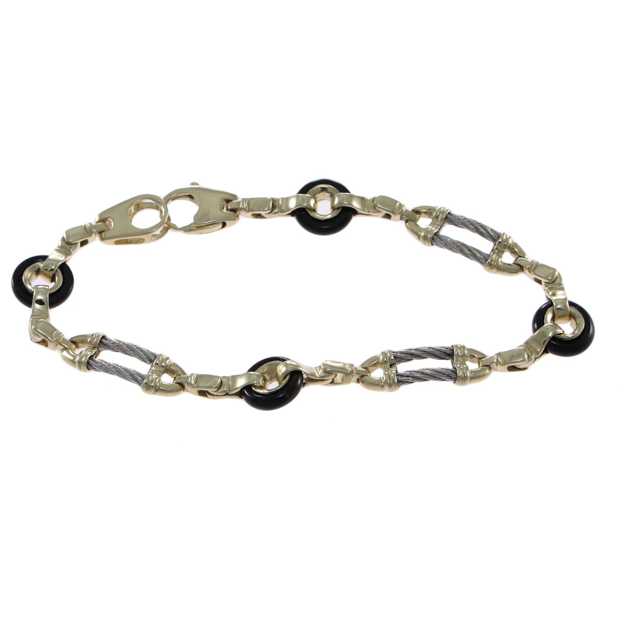 Womens Cable Link Chain Link Station Bracelet Solid 14k Gold 10mm 7.50" 17g