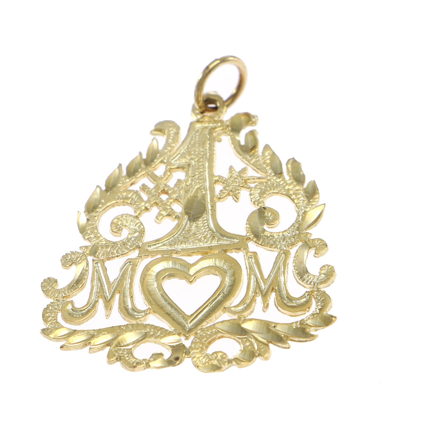 Number One 1 Mom Open Heart Love Necklace Pendant Charm 14k Yellow Gold 2.1g