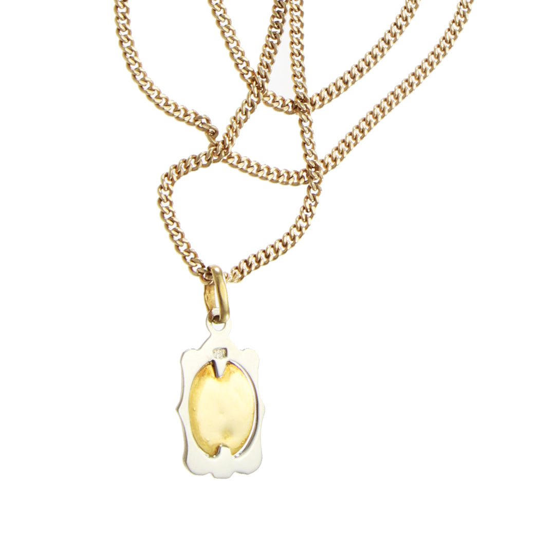 Mary Baby Jesus Necklace Pendant Solid 14k Yellow Gold Cuban Curb Chain Link