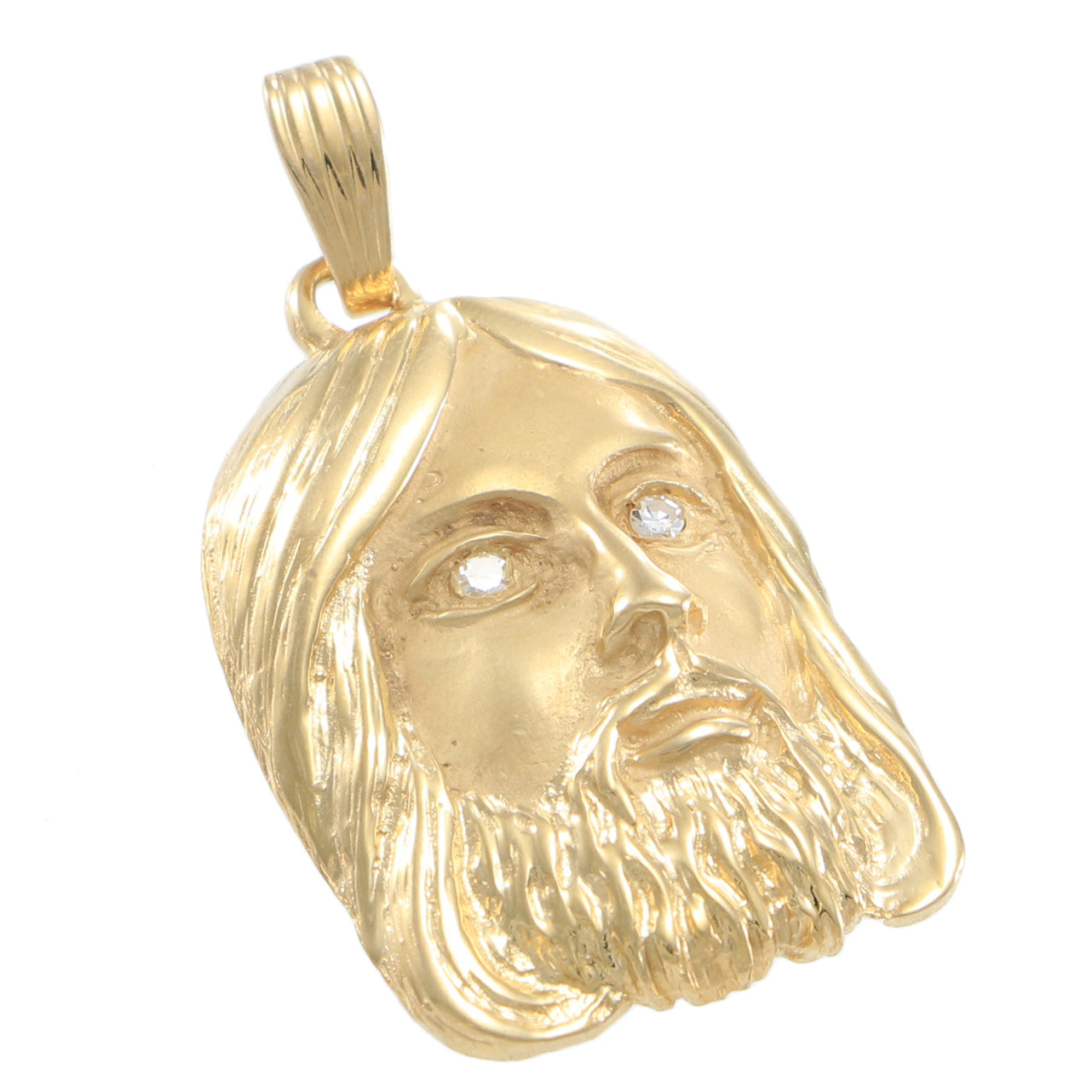Large Jesus Hand Carved Necklace Diamond Pendant 14k Yellow Gold 0.06ctw 10.3g