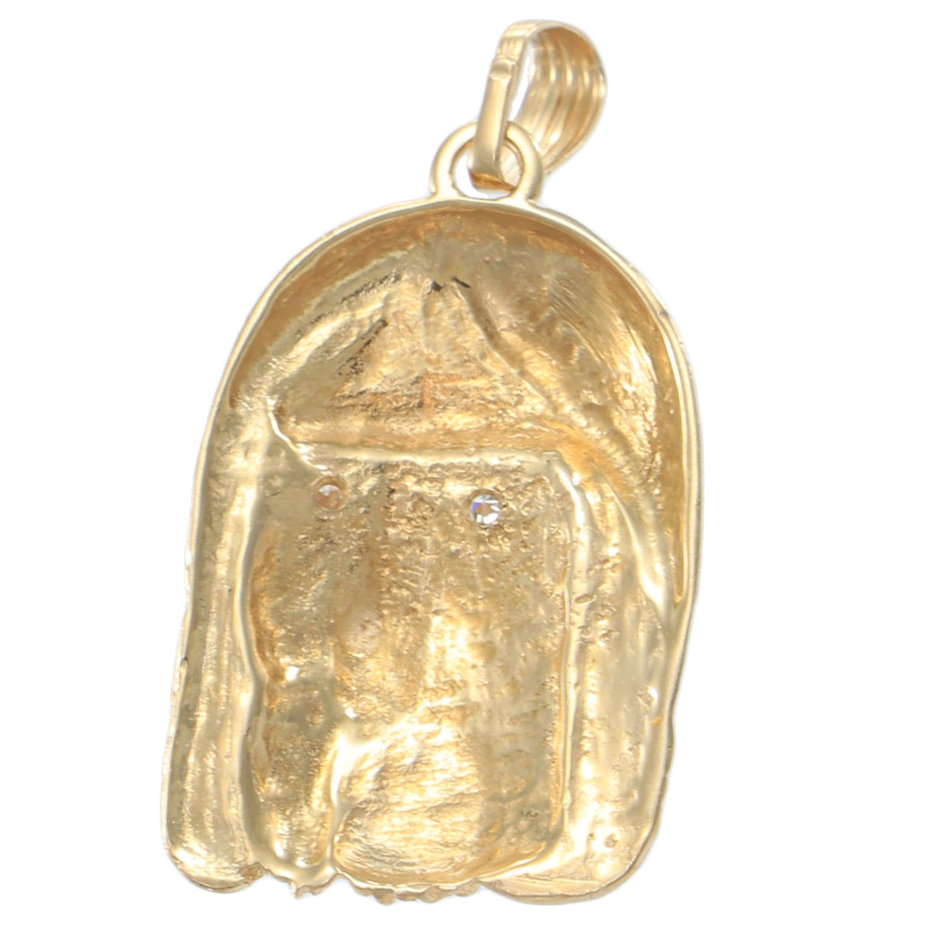 Large Jesus Hand Carved Necklace Diamond Pendant 14k Yellow Gold 0.06ctw 10.3g