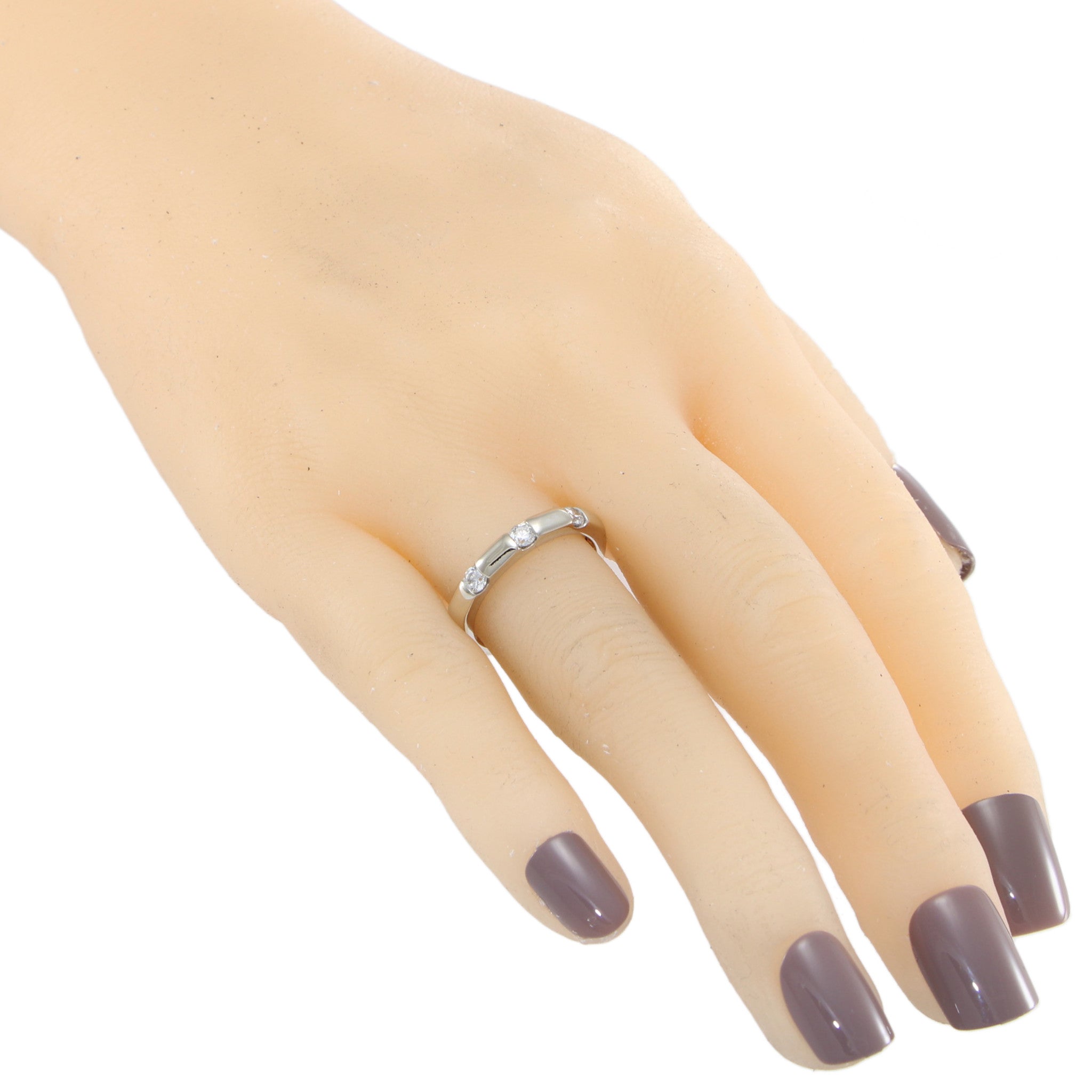 Round Diamond Wedding Band Ring 14k White Gold 3 Stone Tension Stackable 0.30ct