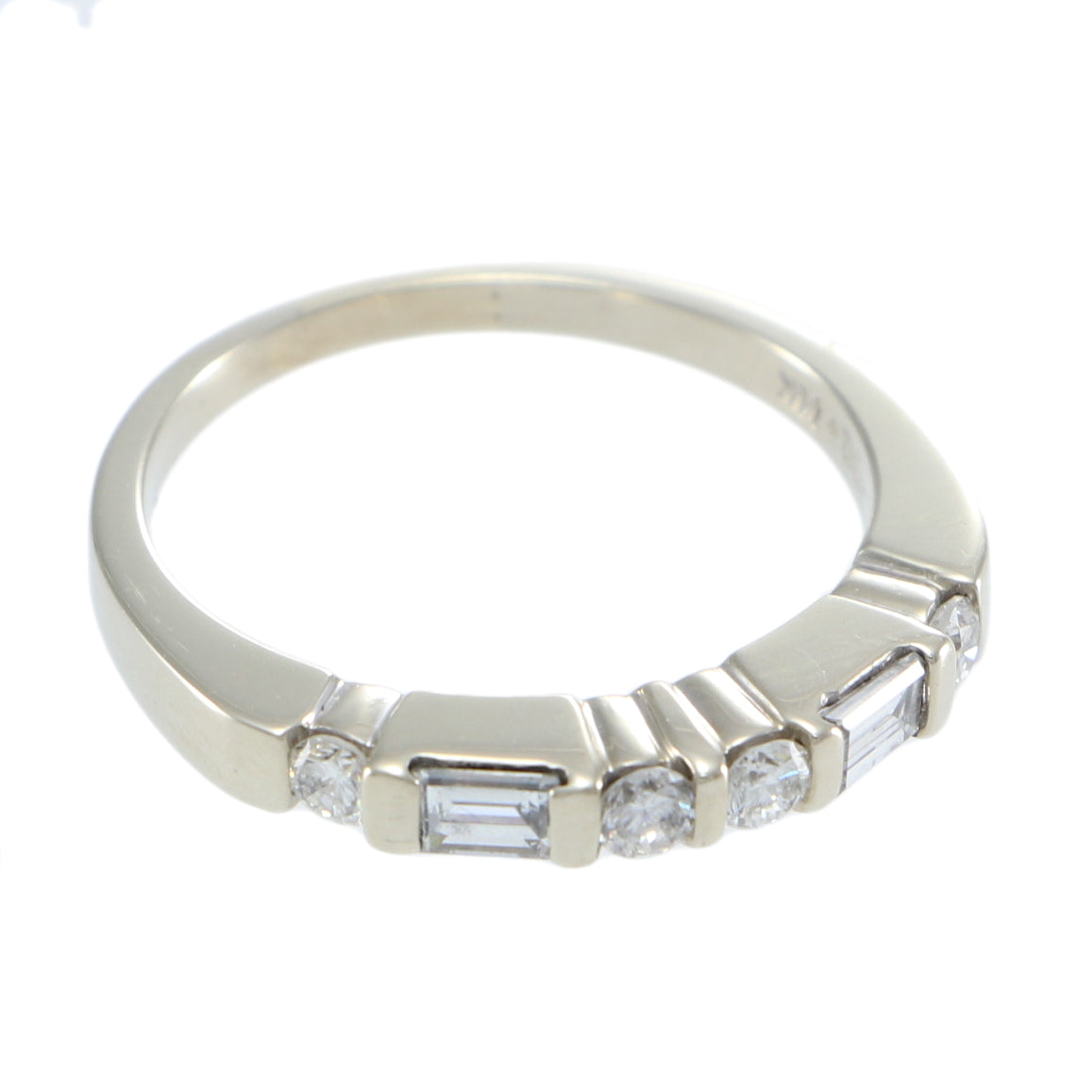 Round Baguette Cut Vintage Art Deco Wedding Band Ring 14k White Gold 0.30ctw